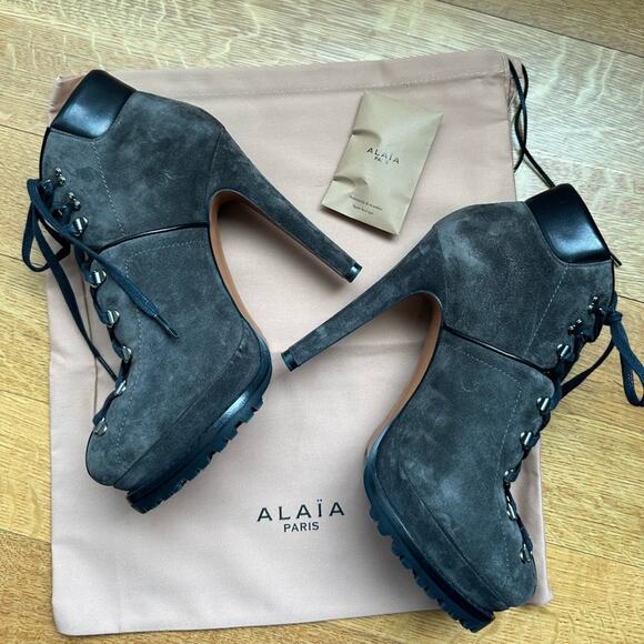 Seen on Beyonce Alaïa Grey Suede Platform Hiker Boots size EU 38 - Picture 4 of 16